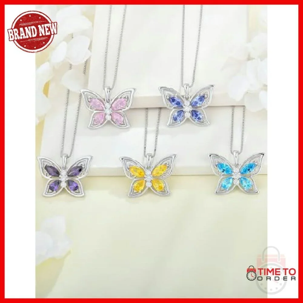 Sterling Silver Butterfly Teardrop Pendant Necklace with Box Chain